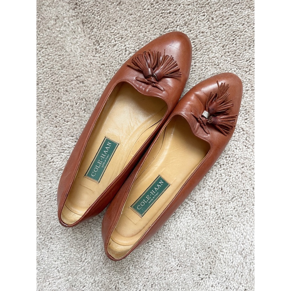 Cole Haan Tassel Loafers Cognac Brown Leather Womens Size 9AA Narrow